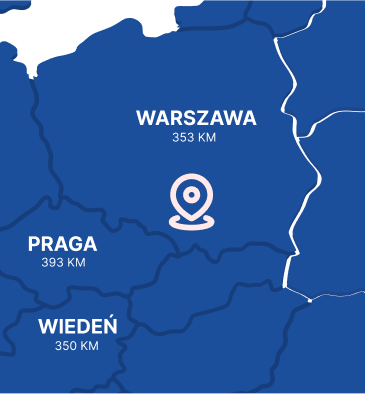 STRUMET — odległości do Warszawy, Pragi i Wiednia